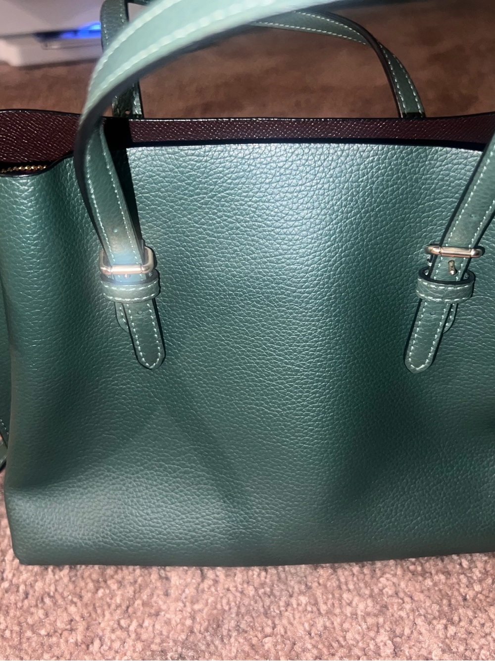 Coach Dark Green Pebble Leather Satchel with Adjustable Strap - Picture 3 of 6